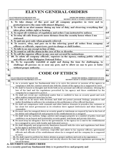 code of conduct for security guards|Eleven General Orders Ethics Conduct .